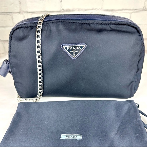 Prada Nylon Navy Blue crossbody or bum bag pouch with chain and dust bag - Picture 1 of 15
